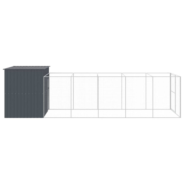 Dog House With Run Anthracite 214X661x181 Cm Galvanised Steel Dog Cages