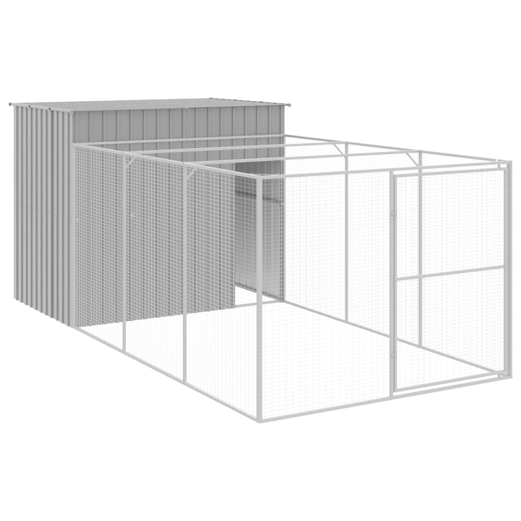 Dog House With Run Light Grey 214X457x181 Cm Galvanised Steel Dog Kennels