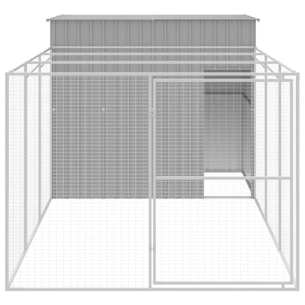 Dog House With Run Light Grey 214X457x181 Cm Galvanised Steel Dog Kennels