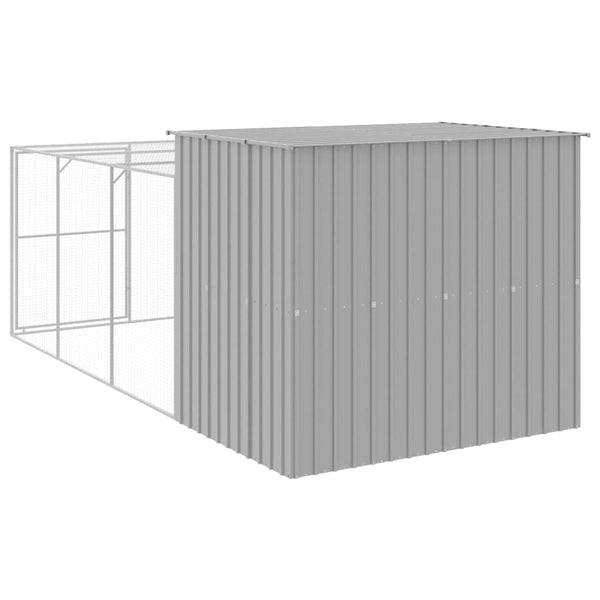 Dog House With Run Light Grey 214X457x181 Cm Galvanised Steel Dog Kennels