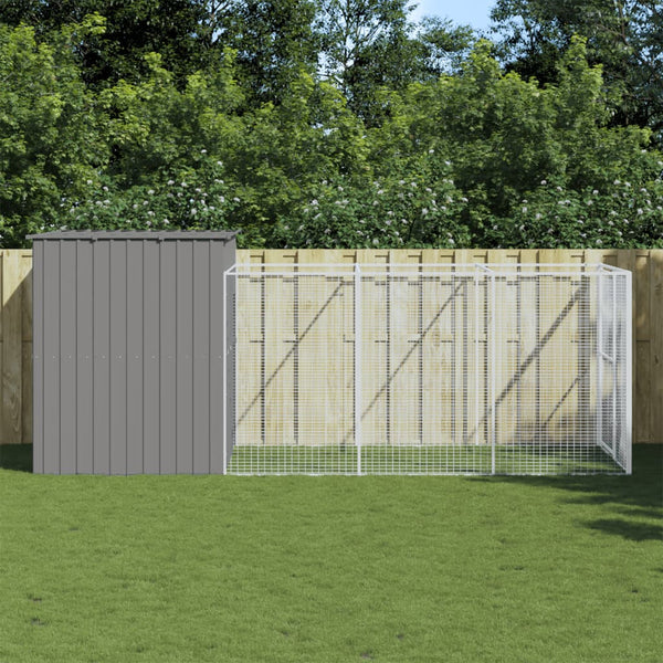 Dog House With Run Light Grey 214X457x181 Cm Galvanised Steel Dog Kennels