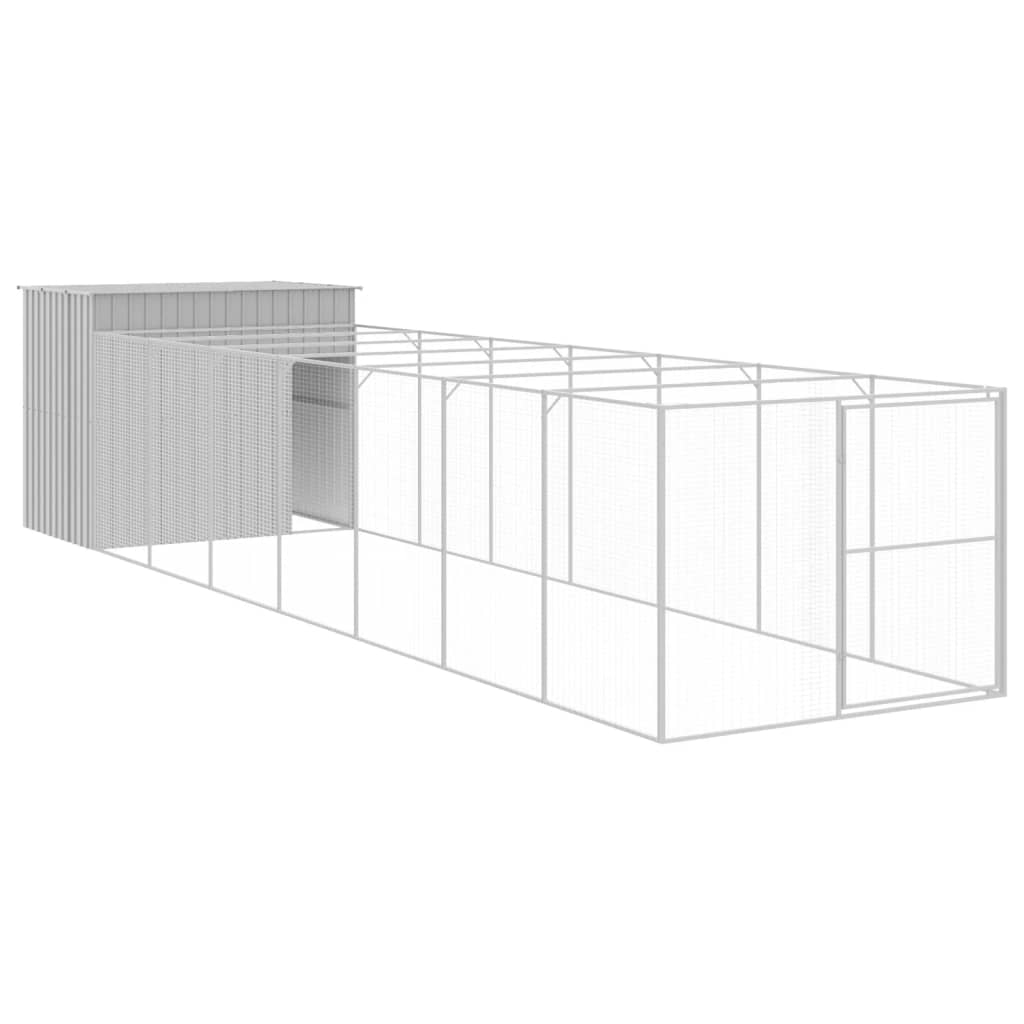 Dog House With Run Light Grey 214X865x181 Cm Galvanised Steel Dog Cages