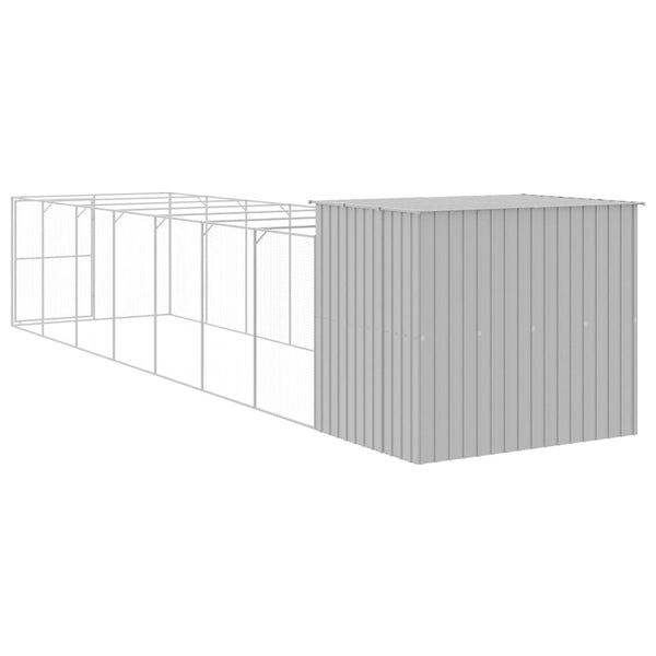 Dog House With Run Light Grey 214X865x181 Cm Galvanised Steel Dog Cages
