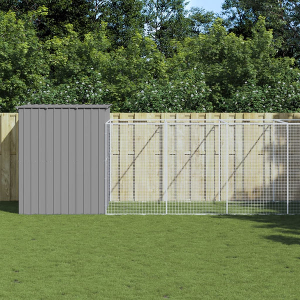 Dog House With Run Light Grey 214X865x181 Cm Galvanised Steel Dog Cages