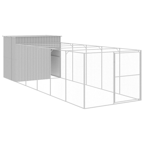 Dog House With Run Light Grey 214X661x181 Cm Galvanised Steel Dog Kennels