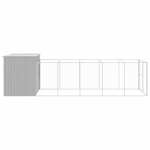 Dog House With Run Light Grey 214X661x181 Cm Galvanised Steel Dog Kennels