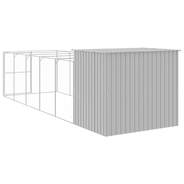 Dog House With Run Light Grey 214X661x181 Cm Galvanised Steel Dog Kennels