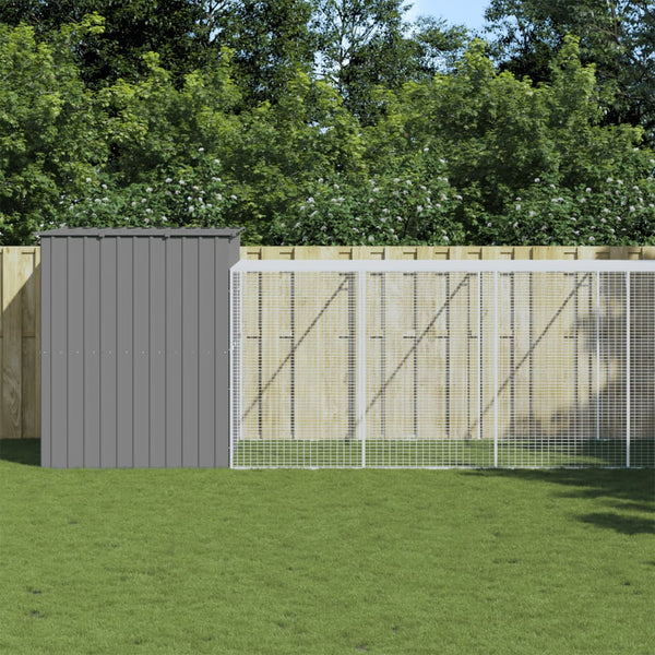 Dog House With Run Light Grey 214X661x181 Cm Galvanised Steel Dog Kennels