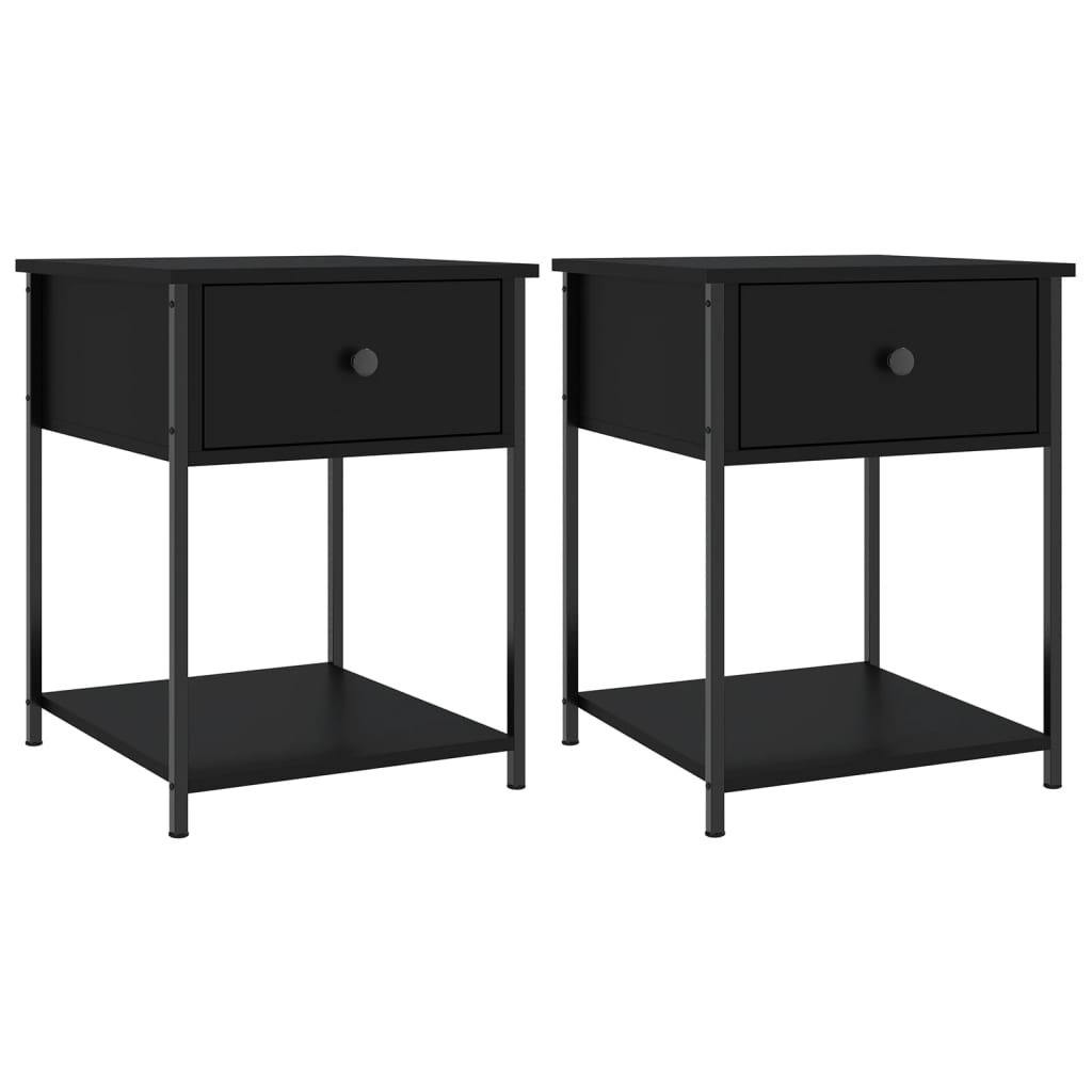2 Pcs Black 44X45x58 Cm Engineered Wood Bedside Tables