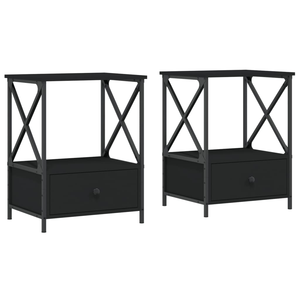 2 Pcs Black 50X41x65 Cm Engineered Wood Bedside Tables