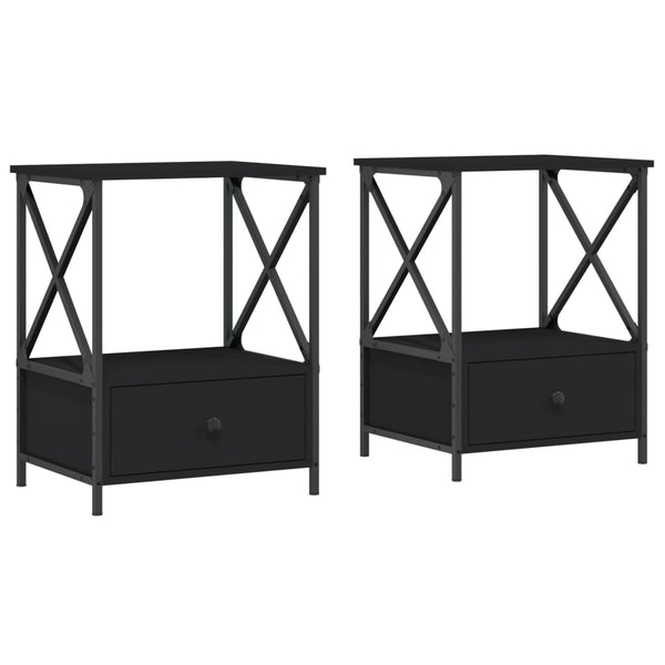 2 Pcs Black 50X41x65 Cm Engineered Wood Bedside Tables