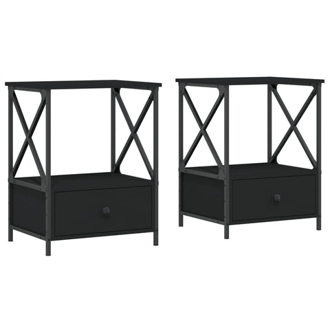 2 Pcs Black 50X41x65 Cm Engineered Wood Bedside Tables