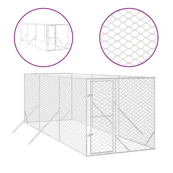 Outdoor Dog Kennel Silver 2X6x2 M Galvanised Steel Dog Kennels