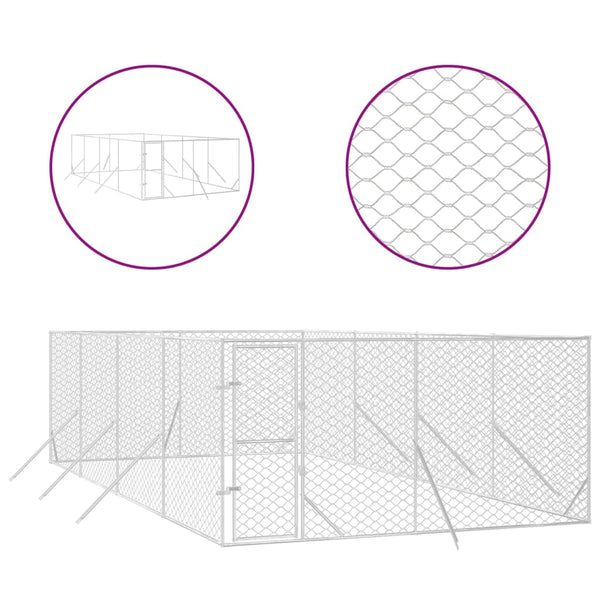 Outdoor Dog Kennel Silver 4X8x2 M Galvanised Steel Dog Kennels