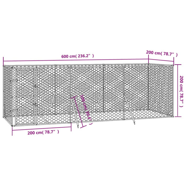 Outdoor Dog Kennel Silver 6X2x2 M Galvanised Steel Dog Kennels