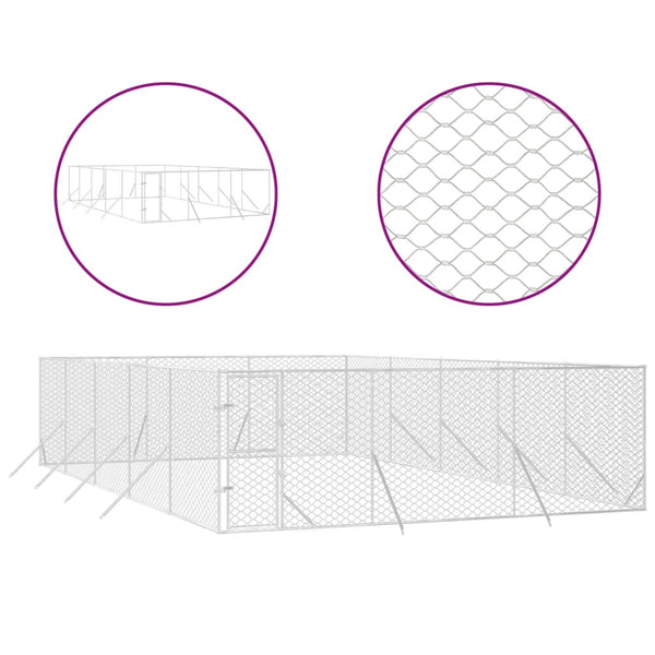 Outdoor Dog Kennel Silver 6X10x2 M Galvanised Steel Dog Kennels