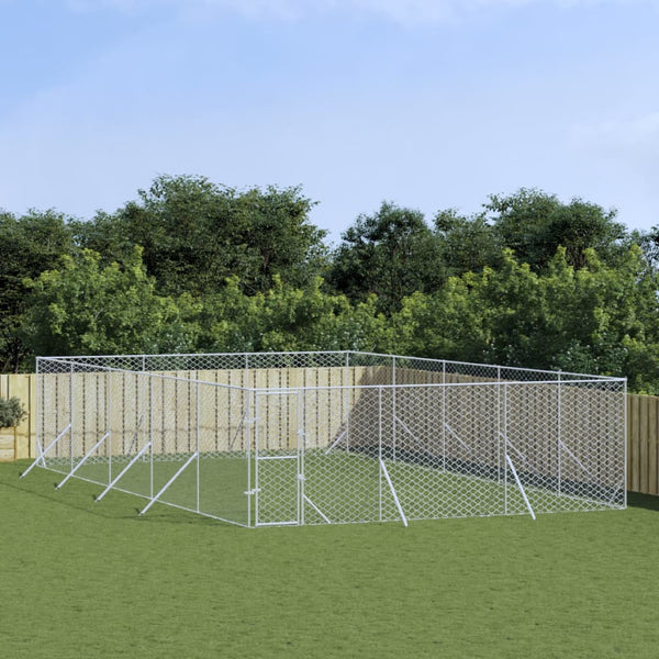 Outdoor Dog Kennel Silver 6X10x2 M Galvanised Steel Dog Kennels