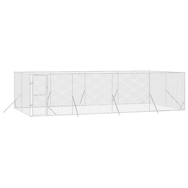 Outdoor Dog Kennel Silver 8X4x2 M Galvanised Steel Dog Kennels