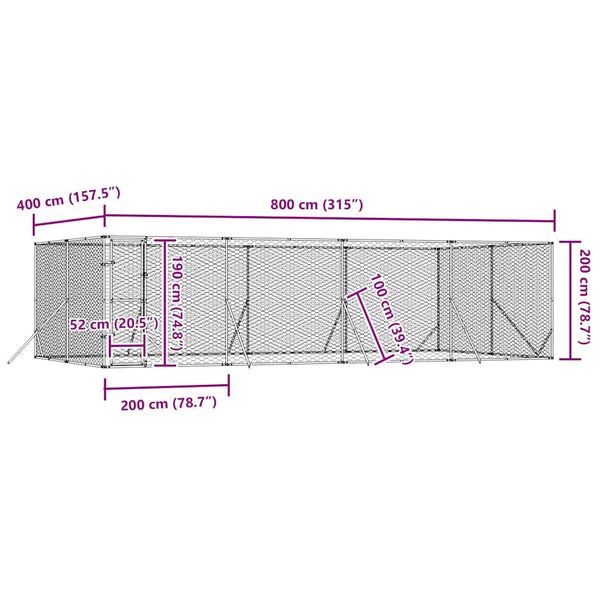Vidaxl Outdoor Dog Kennel Silver 8X4x2 M Galvanised Steel Dog Kennels
