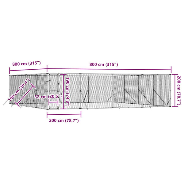 Galvanised Steel Outdoor Dog Kennel 8X8x2 M Silver Dog Kennels