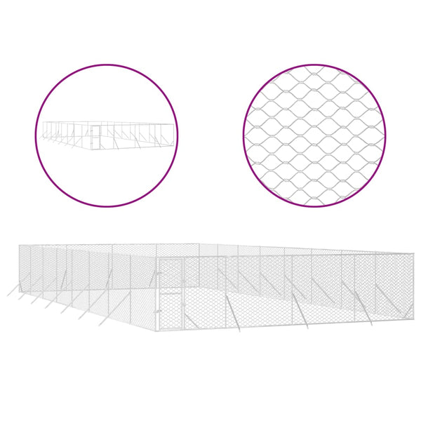 Outdoor Dog Kennel Silver 8X16x2 M Galvanised Steel Dog Kennels