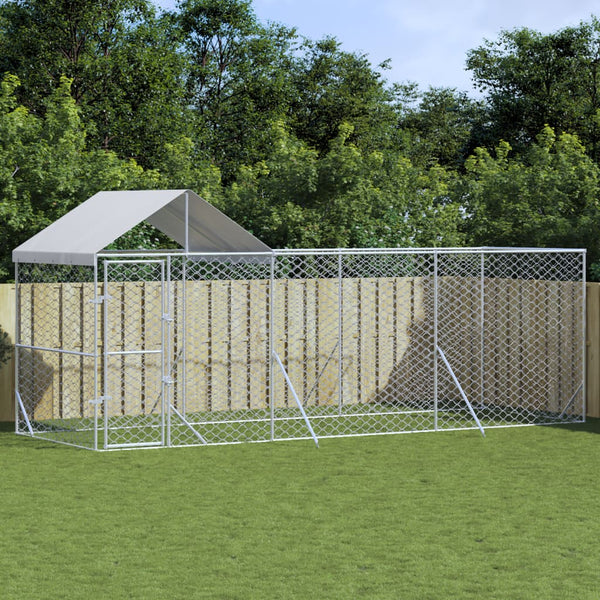 Dog Kennels Outdoor Dog Kennel With Roof Silver 6X2x2.5 M Galvanised Steel