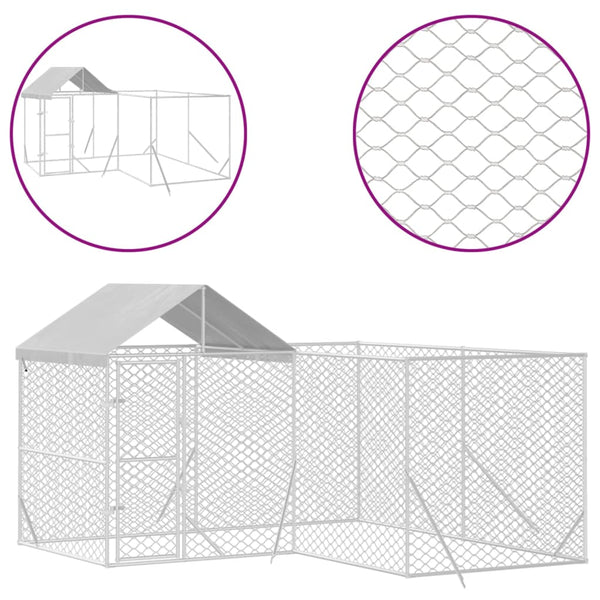 Dog Kennels Outdoor Dog Kennel With Roof Silver 4X4x2.5 M Galvanised Steel