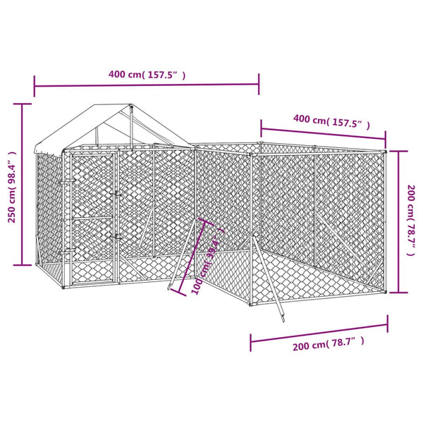 Dog Kennels Outdoor Dog Kennel With Roof Silver 4X4x2.5 M Galvanised Steel