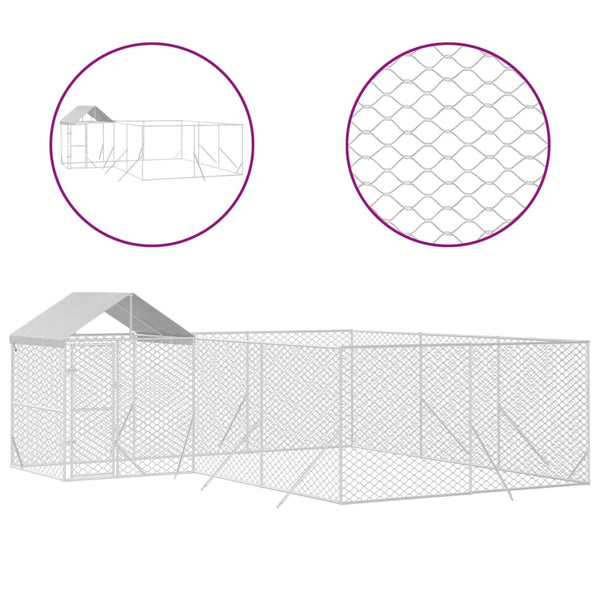 Dog Kennels Outdoor Dog Kennel With Roof Silver 6X6x2.5 M Galvanised Steel