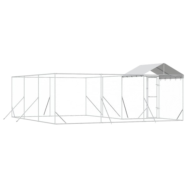 Galvanised Steel Outdoor Dog Kennel With Roof Silver 600X600x250cm Dog Kennels