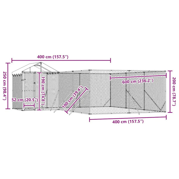 Galvanised Steel Outdoor Dog Kennel With Roof Silver 600X600x250cm Dog Kennels