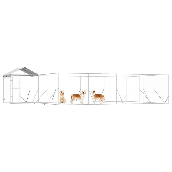 Vidaxl Outdoor Dog Kennel With Roof Silver 10X6x2.5 M Galvanised Steel Dog Kennels