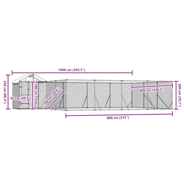 Vidaxl Outdoor Dog Kennel With Roof Silver 10X6x2.5 M Galvanised Steel Dog Kennels