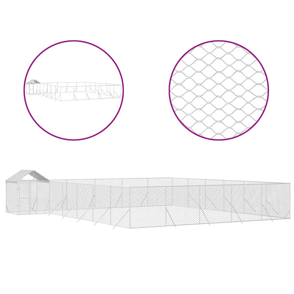 Dog Kennels Outdoor Dog Kennel With Roof Silver 12X12x2.5 M Galvanised Steel