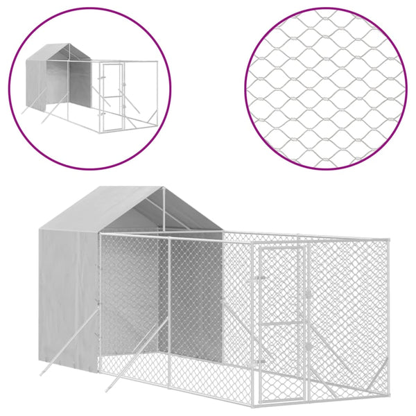 Outdoor Dog Kennel With Roof Silver 2X6x2.5 M Galvanised Steel Dog Kennels
