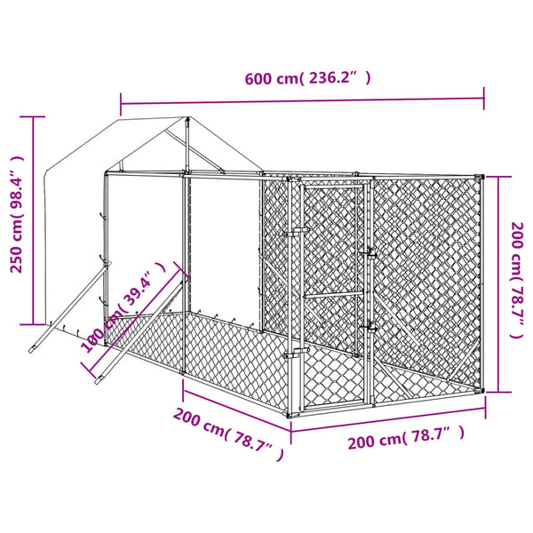 Outdoor Dog Kennel With Roof Silver 2X6x2.5 M Galvanised Steel Dog Kennels