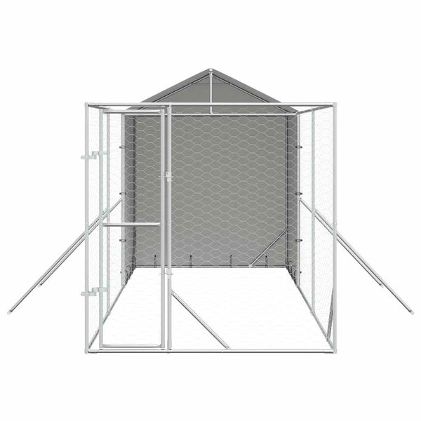 Galvanised Steel Outdoor Dog Kennel With Roof Silver 200X600x250cm Dog Kennels