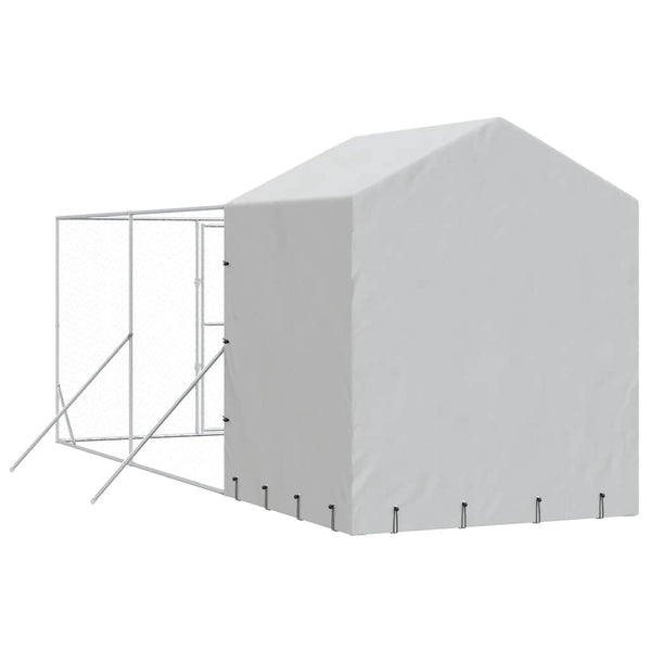 Galvanised Steel Outdoor Dog Kennel With Roof Silver 200X600x250cm Dog Kennels