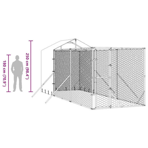Galvanised Steel Outdoor Dog Kennel With Roof Silver 200X600x250cm Dog Kennels