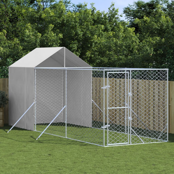 Outdoor Dog Kennel With Roof Silver 2X6x2.5 M Galvanised Steel Dog Kennels