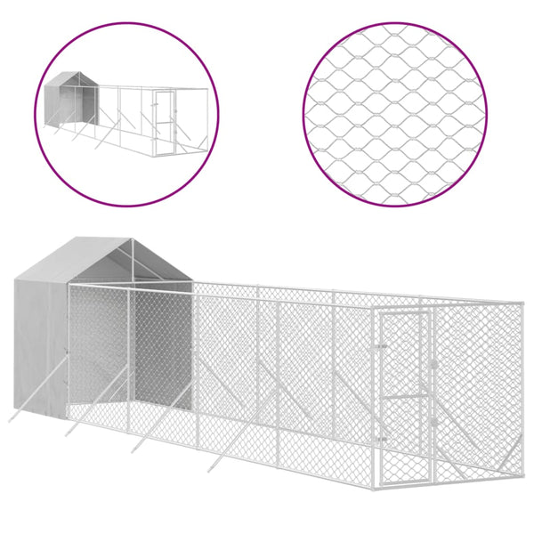 Dog Kennels Outdoor Dog Kennel With Roof Silver 2X10x2.5 M Galvanised Steel