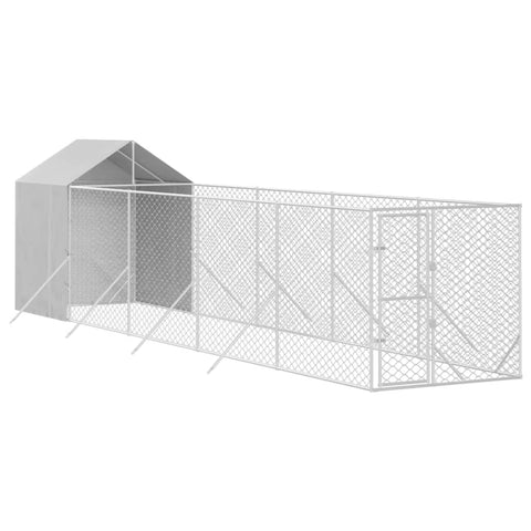 Outdoor Dog Kennel With Roof Silver 2X10x2.5 M Galvanised Steel Dog Kennels