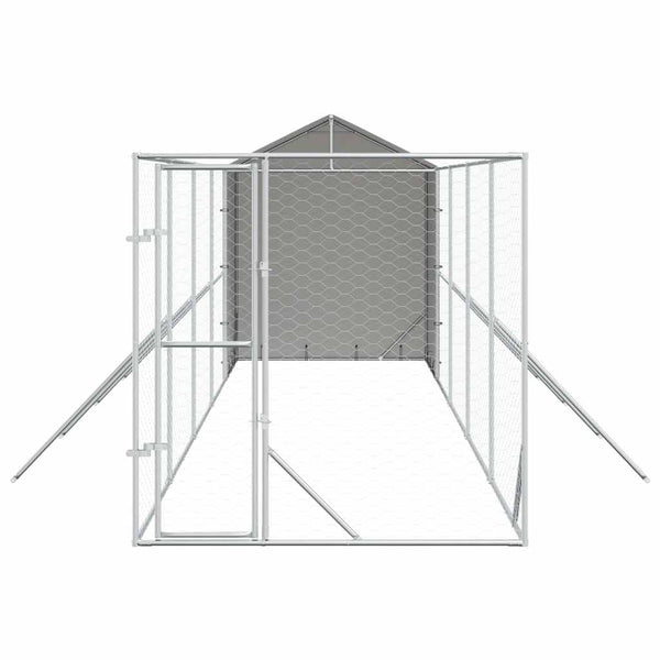 Galvanised Steel Outdoor Dog Kennel With Roof Silver 2X10x2.5M Dog Kennels