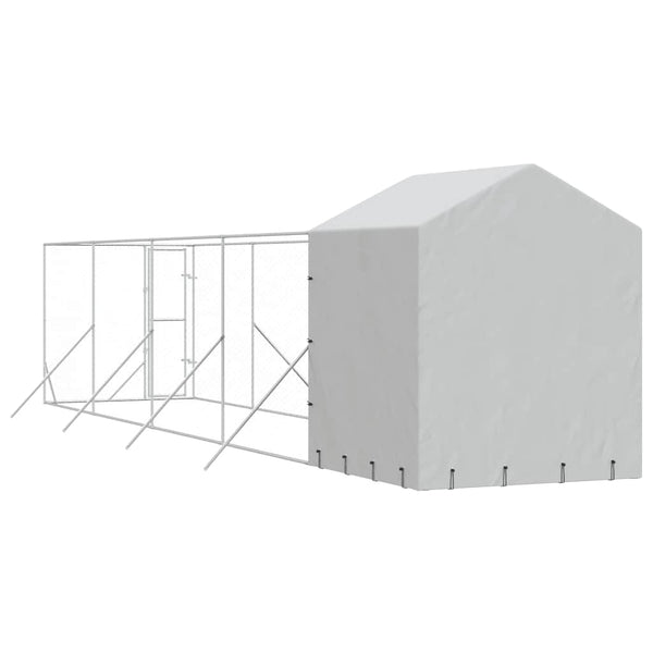 Galvanised Steel Outdoor Dog Kennel With Roof Silver 2X10x2.5M Dog Kennels