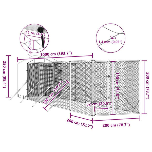 Galvanised Steel Outdoor Dog Kennel With Roof Silver 2X10x2.5M Dog Kennels