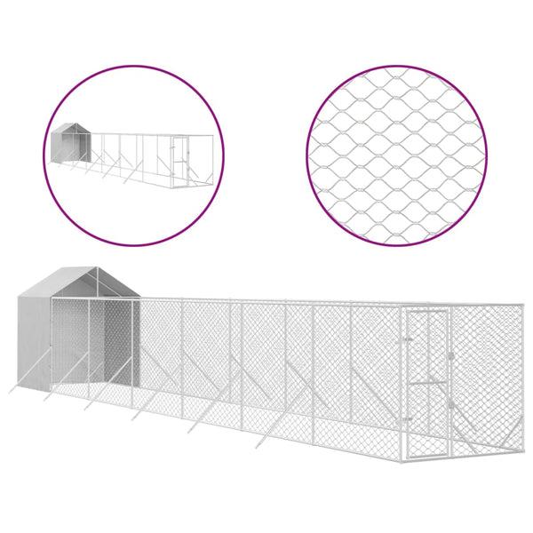Dog Kennels Outdoor Dog Kennel With Roof Silver 2X14x2.5 M Galvanised Steel