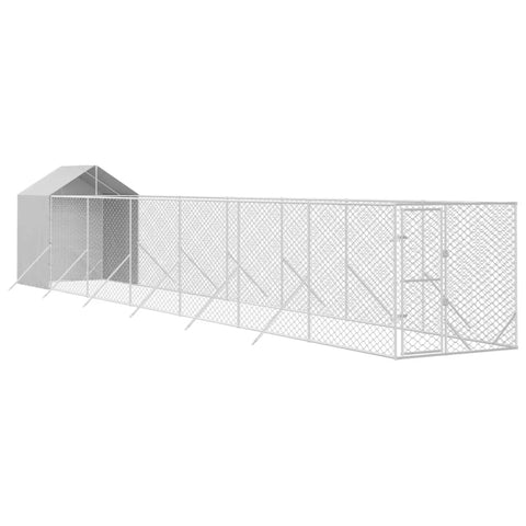 Outdoor Dog Kennel With Roof Silver 2X14x2.5 M Galvanised Steel Dog Kennels