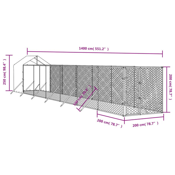Dog Kennels Outdoor Dog Kennel With Roof Silver 2X14x2.5 M Galvanised Steel