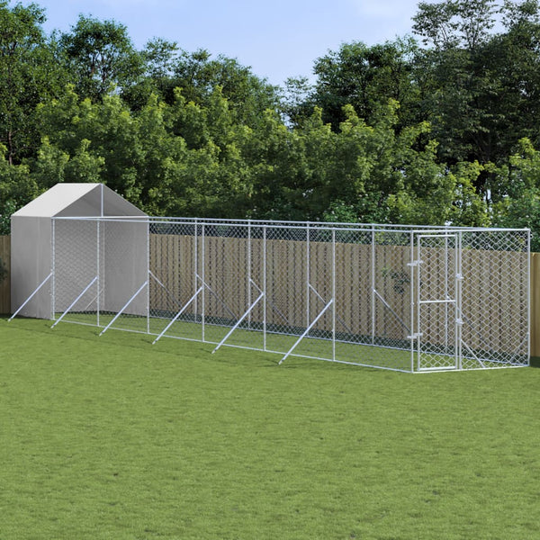 Dog Kennels Outdoor Dog Kennel With Roof Silver 2X14x2.5 M Galvanised Steel