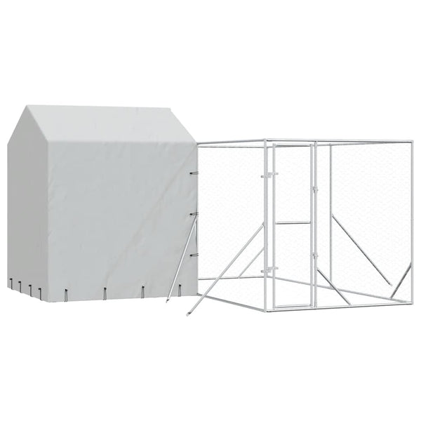 Vidaxl Outdoor Dog Kennel With Roof Silver 4X4x2.5 M Galvanised Steel Dog Kennels